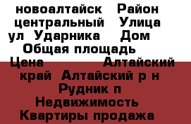 новоалтайск › Район ­ центральный › Улица ­ ул. Ударника  › Дом ­ 21 › Общая площадь ­ 19 › Цена ­ 60 000 - Алтайский край, Алтайский р-н, Рудник п. Недвижимость » Квартиры продажа   